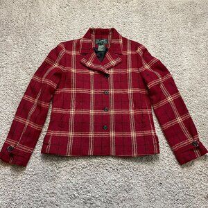Lauren Ralph Lauren Womens Plaid Wool Jacket Blazer Red Size 6